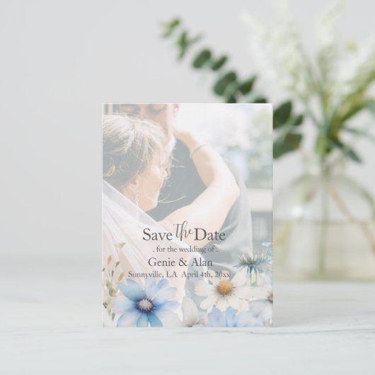 Moderne Wildflower Bewaar de datumfoto Briefkaart (Staand voorkant)