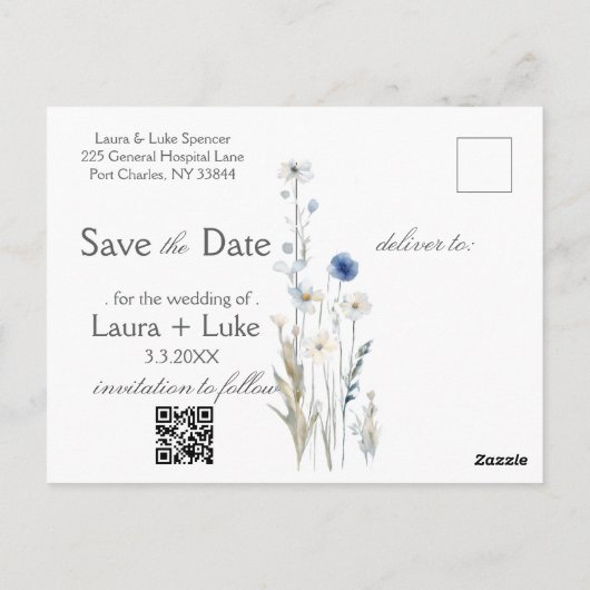 Moderne Wildflower Bewaar de datumfoto Briefkaart (Achterkant)