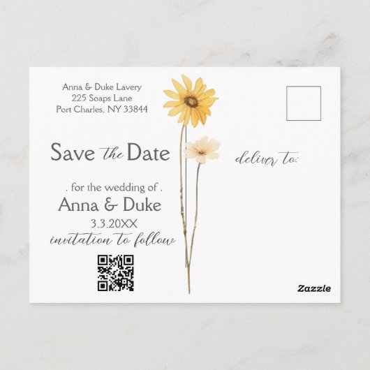 Moderne Wildflower Bewaar de datumfoto Briefkaart (Achterkant)