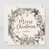 Moderne Wildflower Bladblad Krans Script Kerstmis Feestdagenkaart (Voorkant)