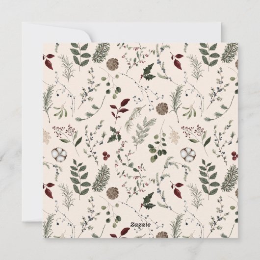 Moderne Wildflower Bladblad Krans Script Kerstmis Feestdagenkaart (Achterkant)