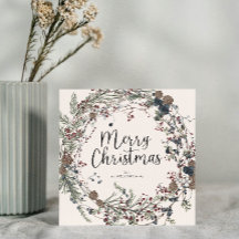 Moderne Wildflower Bladblad Krans Script Kerstmis