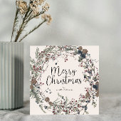 Moderne Wildflower Bladblad Krans Script Kerstmis Feestdagenkaart