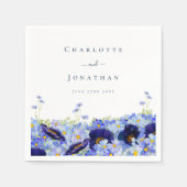 Moderne Wildflower Blauw Bloemen Bruiloft Servet (Voorkant)