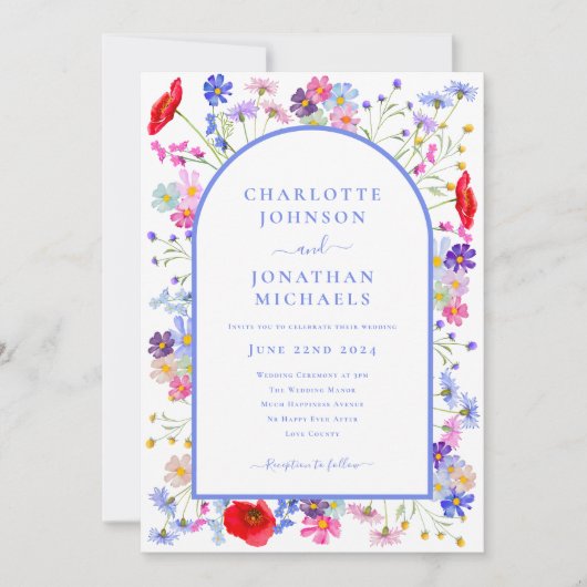 Moderne Wildflower Blauwe Boog Website QR Code Kaart (Voorkant)