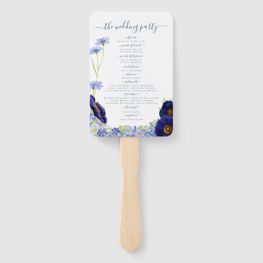 Moderne Wildflower Blauwe Bruiloft Dag Handwaaier (Achterkant)