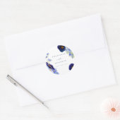 Moderne Wildflower Blauwe Bruiloft Ronde Sticker (Envelop)