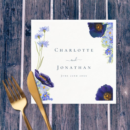 Moderne Wildflower Blauwe Bruiloft Servet