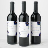 Moderne Wildflower Blauwe Bruiloft Wijn Etiket (Flessen)