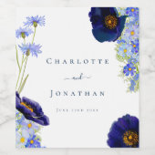 Moderne Wildflower Blauwe Bruiloft Wijn Etiket (Enkel label)