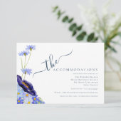 Moderne Wildflower Blauwe Trouwaccommodaties Informatiekaartje (Staand voorkant)