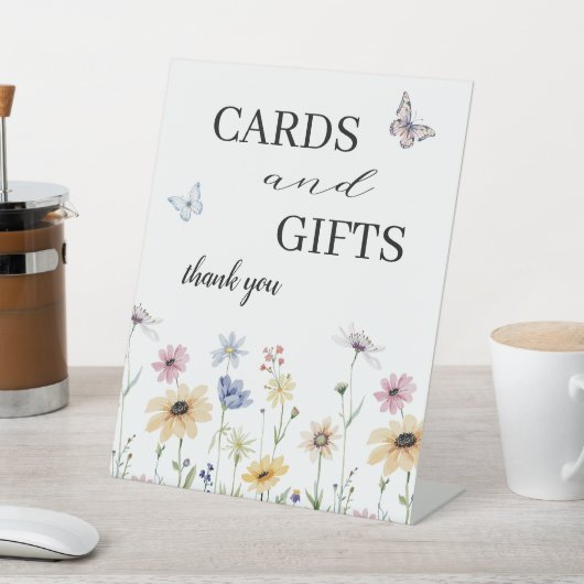 Moderne Wildflower Bloemen Trouwkaarten & Geschenk Reclamebord Met Voetstuk (Insitu)