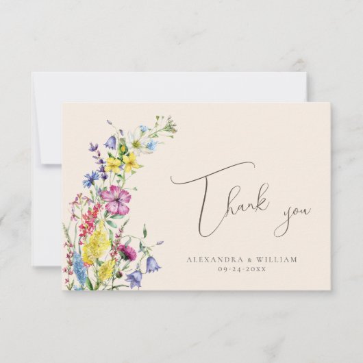 Moderne Wildflower Bloemen Waterverf Bruiloft Bedankkaart (Voorkant)