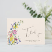 Moderne Wildflower Bloemen Waterverf Bruiloft Bedankkaart (Staand voorkant)