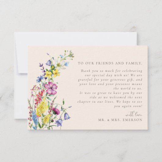 Moderne Wildflower Bloemen Waterverf Bruiloft Bedankkaart (Achterkant)