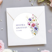Moderne Wildflower bloemenbruiloft Ronde Sticker