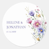 Moderne Wildflower bloemenbruiloft Ronde Sticker (Voorkant)