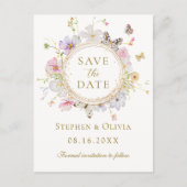 Moderne Wildflower Bloemenkrans Save the Date Aankondigingskaart (Voorkant)