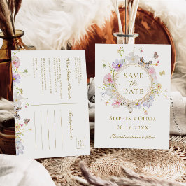 Moderne Wildflower Bloemenkrans Save the Date Aankondigingskaart