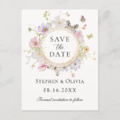 Moderne Wildflower Bloemenkrans Save the Date Aankondigingskaart (Voorkant)