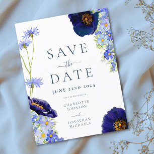 Moderne Wildflower Blue Boho bruiloft Save The Date