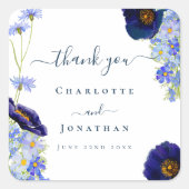 Moderne Wildflower Blue bruiloft dank u Vierkante Sticker (Voorkant)