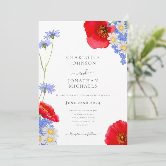 Moderne Wildflower Boho Sage Groene Bruiloft Kaart (Staand voorkant)