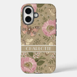 Moderne Wildflower Botanische Bloemen Bruin Monogr iPhone 16 Hoesje