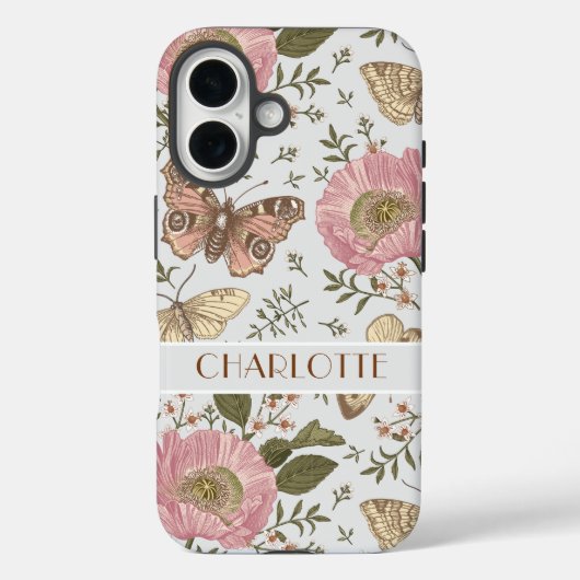 Moderne Wildflower Botanische Bloemen Grijs Monogr Case-Mate iPhone Case (Achterkant)