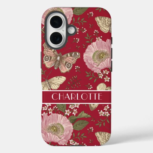 Moderne Wildflower Botanische Bloemen Rode Monogra Case-Mate iPhone Case (Achterkant)