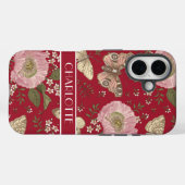 Moderne Wildflower Botanische Bloemen Rode Monogra Case-Mate iPhone Case (Achterkant (horizontaal))