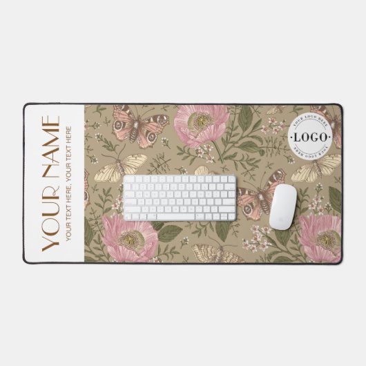 Moderne Wildflower Botanische Bruine Bloemmonogram Bureaumat (Keyboard & Muis)