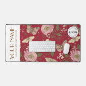 Moderne Wildflower Botanische Rode Bloemen Monogra Bureaumat (Keyboard & Muis)