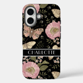 Moderne Wildflower Botanische Zwarte Bloemen Monog iPhone 16 Hoesje
