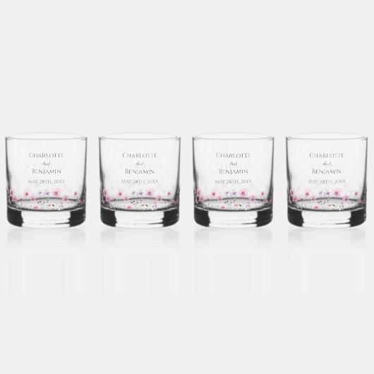 Moderne Wildflower bruiloft bruidsfeest Whisky Glas (Voorkant)