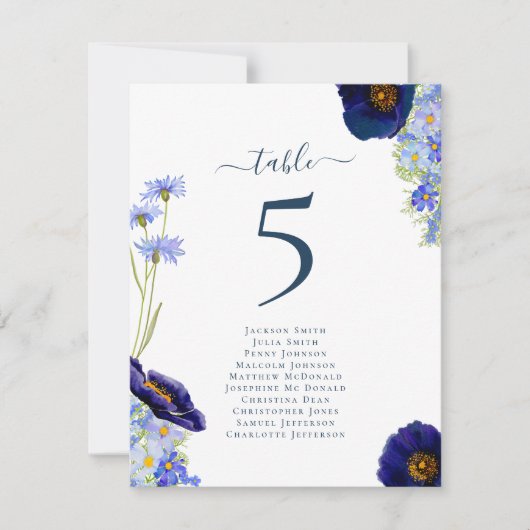 Moderne Wildflower Bruiloft Tafel Nummer Grafiek (Voorkant)