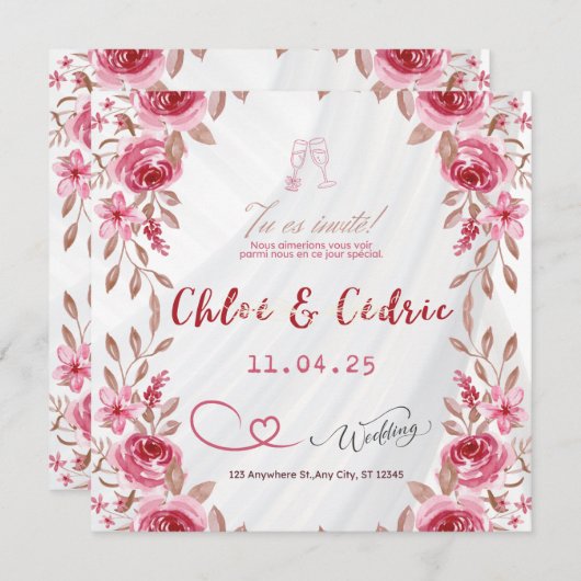 Moderne Wildflower bruiloft uitnodiging (Voorkant / Achterkant)