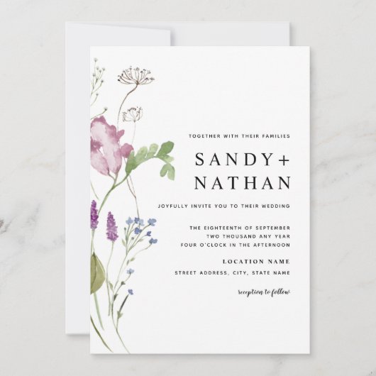 Moderne Wildflower bruiloft uitnodiging (Voorkant)