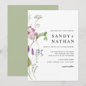 Moderne Wildflower bruiloft uitnodiging (Voorkant / Achterkant)