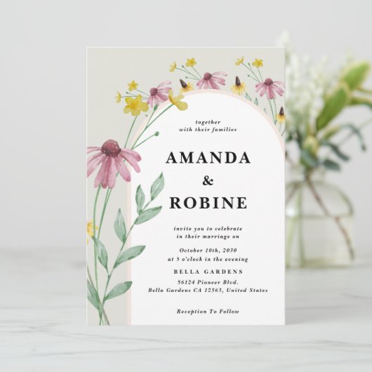 Moderne Wildflower bruiloft uitnodiging (Staand voorkant)