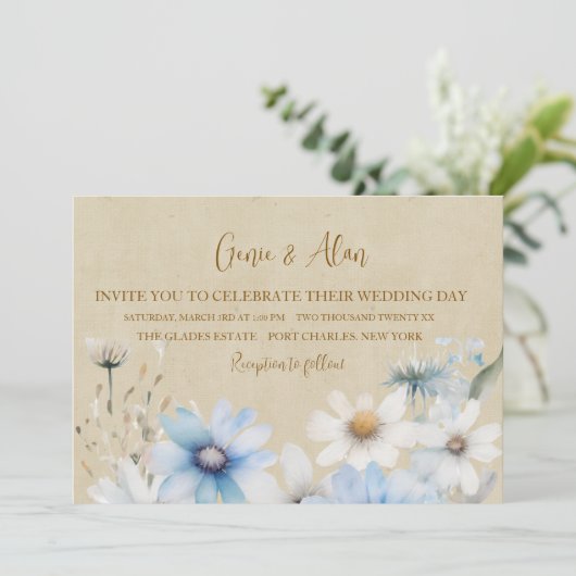 Moderne Wildflower bruiloft uitnodiging (Staand voorkant)