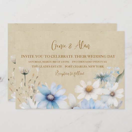 Moderne Wildflower bruiloft uitnodiging (Voorkant / Achterkant)