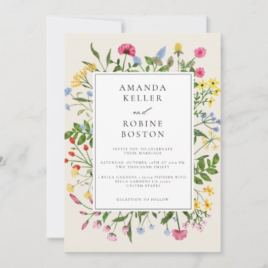Moderne Wildflower bruiloft uitnodiging (Voorkant)