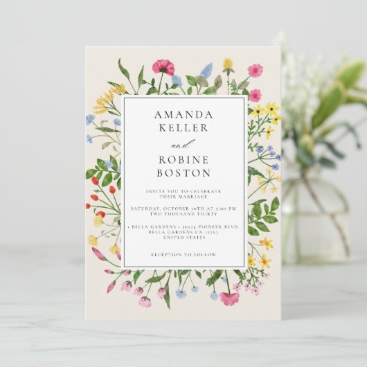 Moderne Wildflower bruiloft uitnodiging (Staand voorkant)