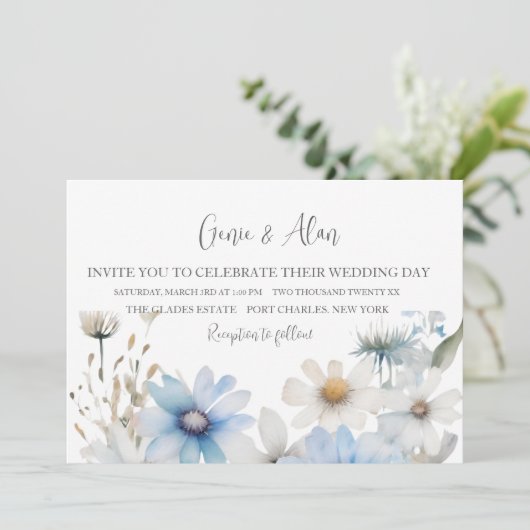 Moderne Wildflower bruiloft uitnodiging (Staand voorkant)