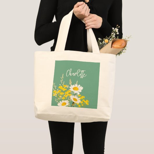 Moderne Wildflower Custom Monogram Grote Tote Bag (Voorkant (product))