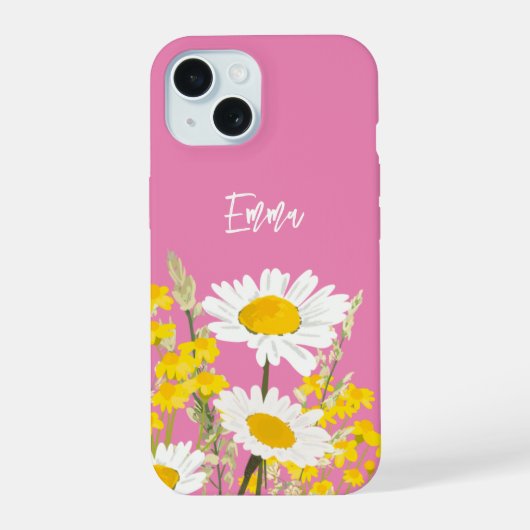 Moderne Wildflower Custom Monogram iPhone 15 Case (Achterkant)