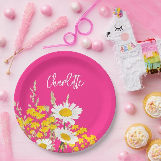 Moderne Wildflower Custom Monogram Papieren Bordje (Feest)