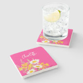 Moderne Wildflower Custom Monogram Stenen Onderzetter (Zijkant)