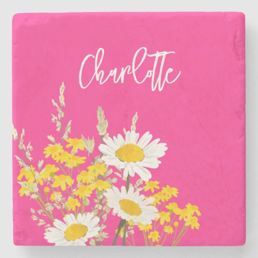 Moderne Wildflower Custom Monogram Stenen Onderzetter (Voorkant)